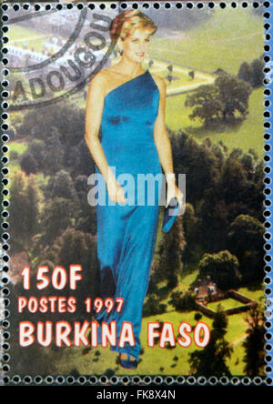 BURKINA FASO - CIRCA 1997: A stamp printed in Burkina Faso shows Diana of Gales, circa 1997 Stock Photo