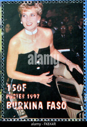 BURKINA FASO - CIRCA 1997: A stamp printed in Burkina Faso shows Diana of Gales, circa 1997 Stock Photo