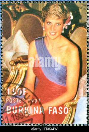 BURKINA FASO - CIRCA 1997: A stamp printed in Burkina Faso shows Diana of Gales, circa 1997 Stock Photo