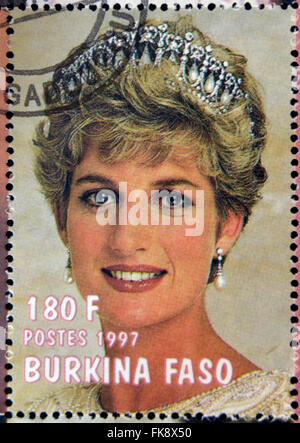 BURKINA FASO - CIRCA 1997: A stamp printed in Burkina Faso shows Diana of Gales, circa 1997 Stock Photo