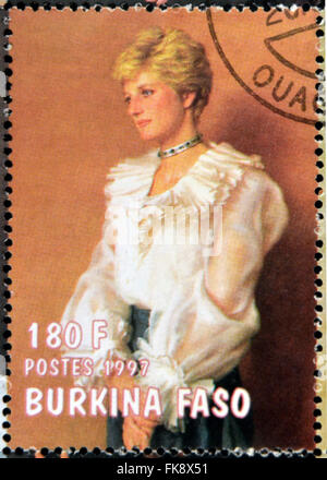 BURKINA FASO - CIRCA 1997: A stamp printed in Burkina Faso shows Diana of Gales, circa 1997 Stock Photo