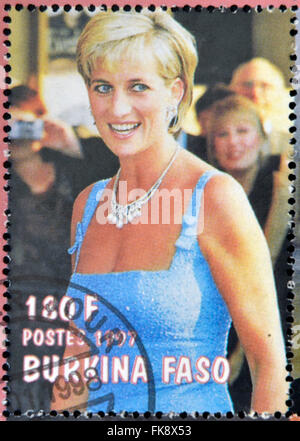 BURKINA FASO - CIRCA 1997: A stamp printed in Burkina Faso shows Diana of Gales, circa 1997 Stock Photo