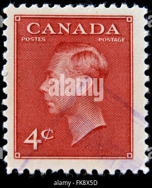 CANADA - CIRCA 1949: A stamp printed in Canada, shows portrait of King George VI (1895-1952), circa 1949 Stock Photo