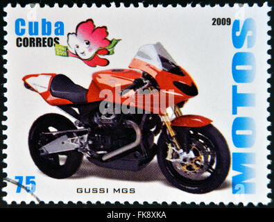 CUBA - CIRCA 2009: A stamp printed in Cuba dedicated to the motorbikes, shows Gussi MGS, circa 2009 Stock Photo