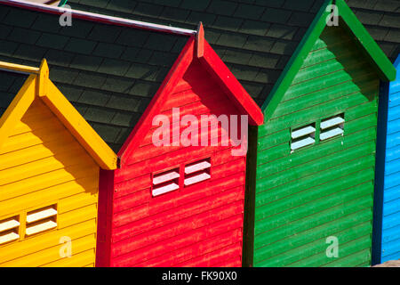 Brightly coloured beach huts in Whitby N.Yorkshire Stock Photo