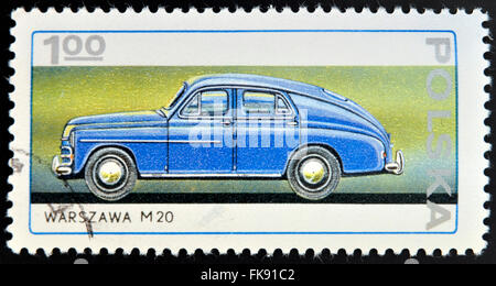 POLAND - CIRCA 1982: A stamp printed in Poland shows passenger car Warszawa M20, circa 1982 Stock Photo