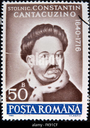 ROMANIA - CIRCA 1990: A stamp printed in Romania, shows portrait of Constantin Cantacuzino, 1640 - 1716, (chronicler), circa 199 Stock Photo