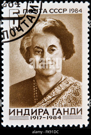 USSR - CIRCA 1984 : A stamp printed in USSR shows Indira Gandhi, Indian Prime Minister, circa 1984 Stock Photo