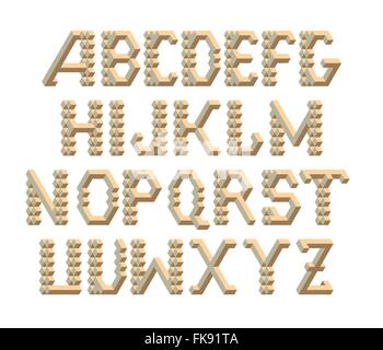 Isometric 3d font from the cubes. Stock Vector
