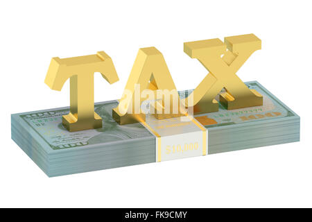 tax concept with dollars isolated on white background Stock Photo