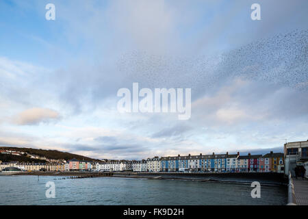 The view from the pier at Aberystwyth looking north towards Constitution Hill. Stock Photo