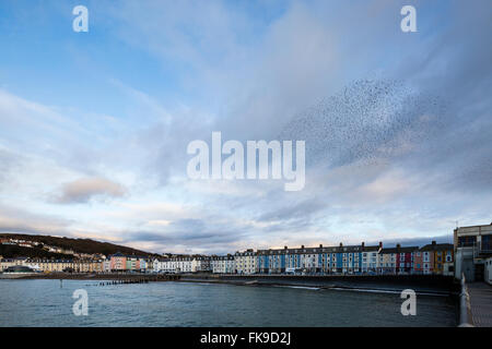 The view from the pier at Aberystwyth looking north towards Constitution Hill. Stock Photo