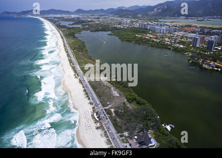 Aerial view of Barra da Tijuca and Lagoon Marapendi Stock Photo