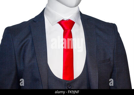Elegant blue man suit with red tie, isolated on a white background Stock Photo