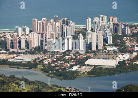 Aerial view of Barra da Tijuca and Lagoon Marapendi Stock Photo