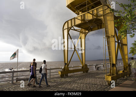 People in the Docks Station on the shore of the Bay of Guajara Stock Photo