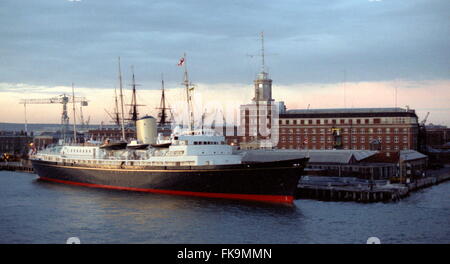 AJAX NEWS PHOTOS. 1995. PORTSMOUTH, ENGLAND. - ROYAL YACHT - THE ROYAL YACHT BRITANNIA MOORED ON SOUTH RAILWAY JETTY IN THE NAVAL BASE. IN THE BACKGROUND, THE NAVAL BASE SEMAPHORE TOWER.  PHOTO:CAROLINE BEAUMONT/AJAX  REF:95 158 36 Stock Photo