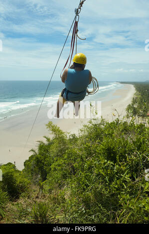 Practice zipline in the north of Ilheus - Cocoa Coast - south of Bahia Stock Photo