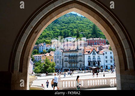 The View from Sintra National PalacePalácio Nacional de Sintra, also called Town Palace is located in the town of Sintra, Stock Photo