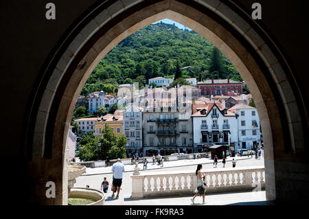 The View from Sintra National PalacePalácio Nacional de Sintra, also called Town Palace is located in the town of Sintra, Stock Photo