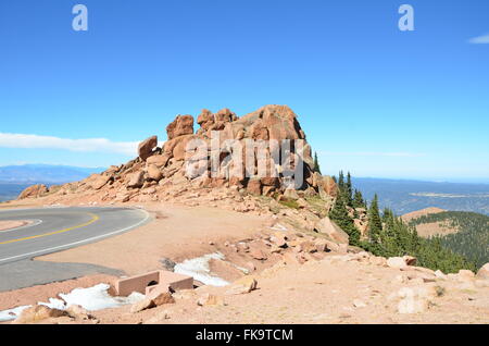Rock outcropping on Pike's Peak Road, Pike's Peak Colorado Stock Photo