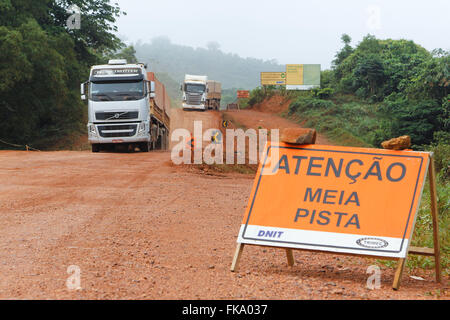 Board signaling in Cuiaba Santarem highway BR-163 Stock Photo