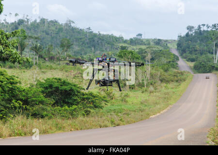 Drone with camera in Cuiaba Santarem highway BR-163 Stock Photo