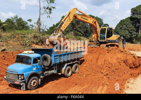 Removal of earth in the works of Cuiaba Santarem highway BR-163 Stock Photo