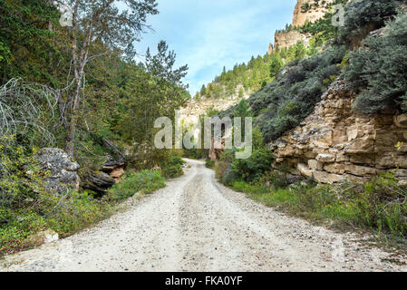 Road through Crazy Woman Canyon near Buffalo, Wyoming Stock Photo