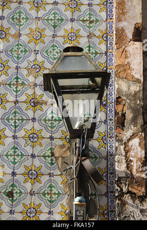 Detail of Portuguese glazed tiles poorly maintained Stock Photo