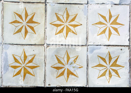 Detail of Portuguese glazed tiles poorly maintained Stock Photo