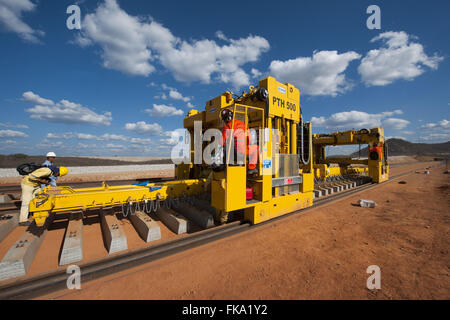 Transportation equipment and placement of sleepers Railroad Transnordestina Stock Photo