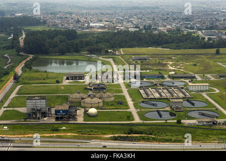 Aerial view of green sewage treatment Sao Miguel Paulista