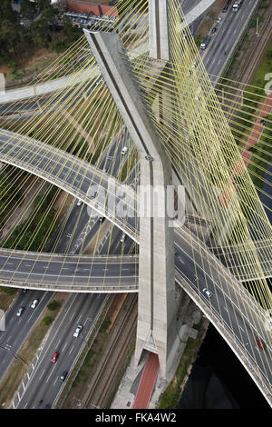 Aerial view of the Cable-Stayed Bridge Octavio Frias de Oliveira on the Pinheiros River Stock Photo