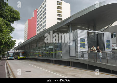 Corredor exclusivo de ônibus MOVE na Avenida Paraná - centro da cidade Stock Photo