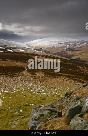 Winter in the Cheviot Hills in the Northumberland National Park. Stock Photo