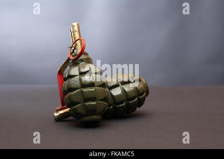 World War II Soviet equipment. Hand grenades on dark background Stock Photo