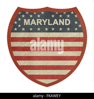 Grunge Maryland American interstate highway sign isolated on a white background. Stock Photo