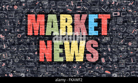 Market News Concept with Doodle Design Icons. Stock Photo