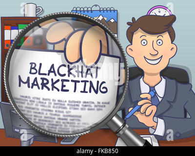 Blackhat Marketing through Magnifier. Doodle Concept. Stock Photo