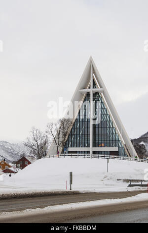 The exterior of the Arctic Cathedral (Tromsdalen Church / Tromsøysund Church) in Tromsø, Norway Stock Photo