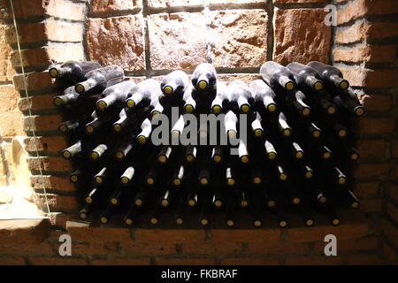 Winery Khareba with wine tunnels and stacked wine bottles in Kakheti region of Georgia Stock Photo