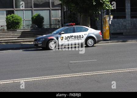 Typical Georgian police car parked in street Stock Photo