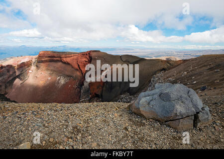 Red Crater, scenic view from top of Tongariro Alpine Crossing, New Zealand Stock Photo