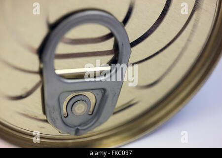 Ring pull used to open a can of food Stock Photo