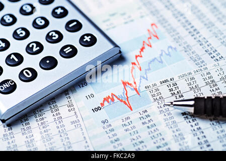 Diagram with market price, rate tables and calculators Stock Photo