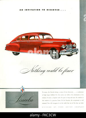 1940s USA Lincoln Magazine Advert Stock Photo