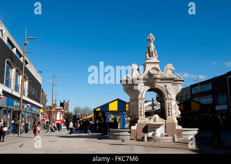 Market Place and fountain, Dudley, West Midlands, England, UK Stock Photo