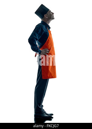 one caucasian man cooking chef silhouette isolated on white background Stock Photo