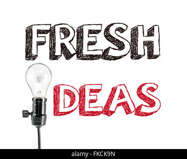fresh ideas phrase and light bulb, hand writing Stock Photo